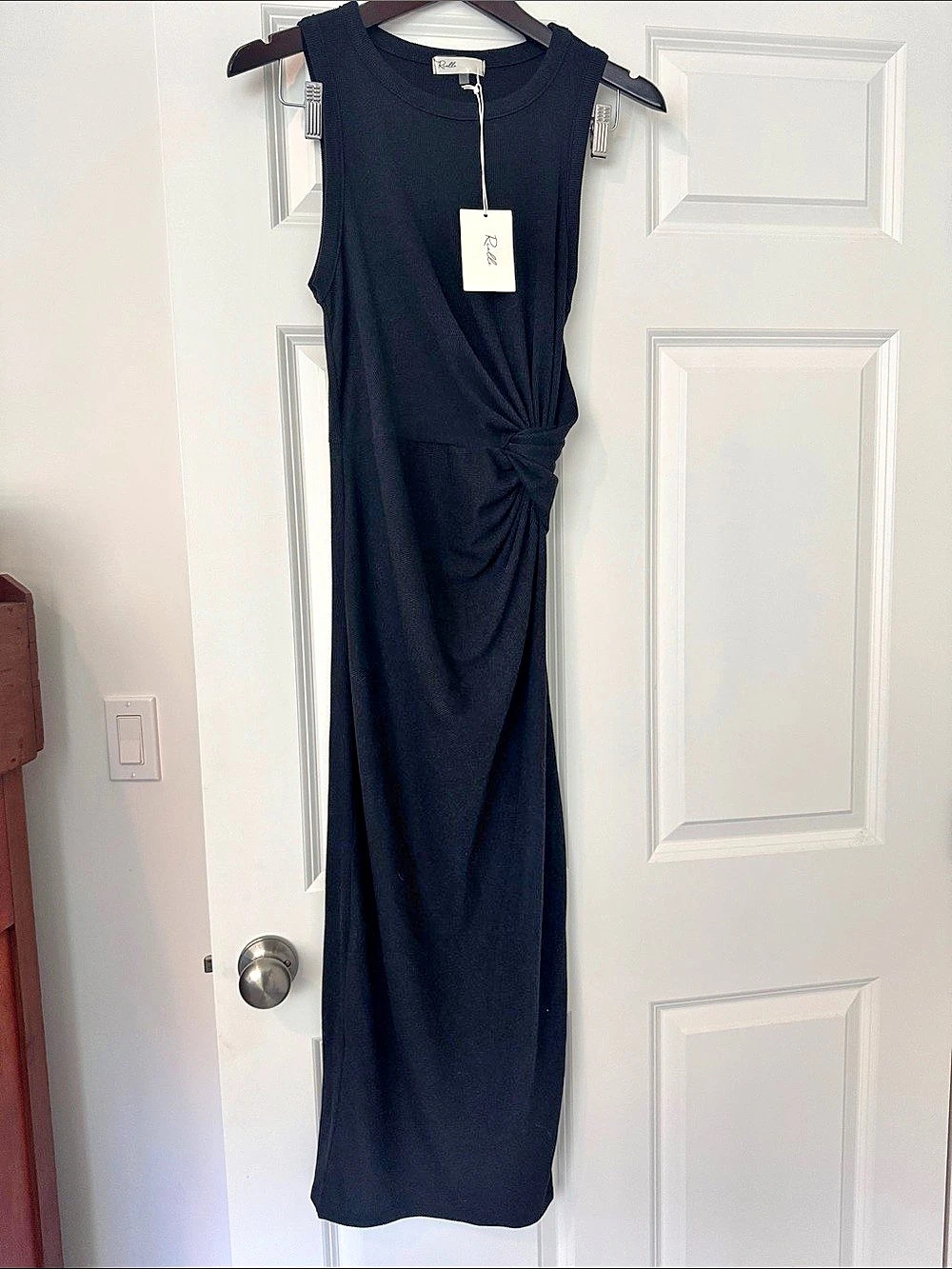 Rielle Ruched Ribbed Maxi Dress in Black Size Small NWT